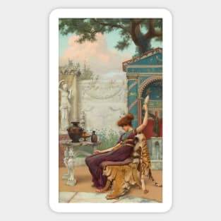 Winding Wool in a Pompeian Garden by John William Godward Sticker